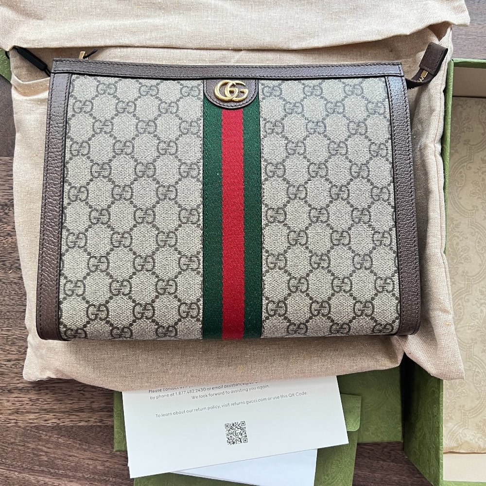 NEW IN BOX - Gucci Supreme Ophidia Pouch Large - Bundle with leather/gold straps